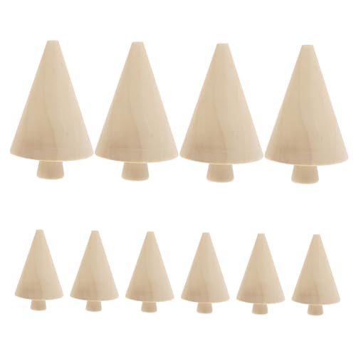 Hohopeti 10 Stück Unlackierte Mini holzbäume zum Bemalen Kleine Holzbaum ornamente für DIY Bastelprojekte Natürliche Holzfiguren für Innen Außendekoration Dekorative Mini baumfiguren von Hohopeti