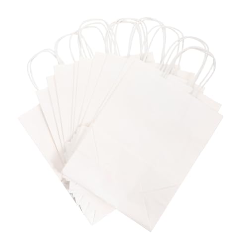 Hohopeti 10 Stück Weiße Kraftpapier Tragetaschen mit Henkel Stabile Papiertüten für Lebensmittelverpackung Vielseitige Tragetasche für Brot Snacks Obst Langlebig und Einfach zu Lagern von Hohopeti