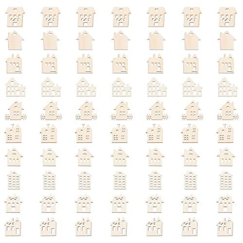 Hohopeti 100 Stück Holzscheiben Hausform Unfertige Holzchips für DIY Bastelprojekte für Kinderhandwerk und Kreative Farbgestaltung von Hohopeti