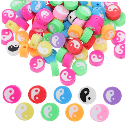 Hohopeti 100 Stück Polymer Clay Perlen Taichi Flach Rund Mischfarben Leicht Für DIY Schmuckherstellung Armband Halskette Ohrring Charms von Hohopeti