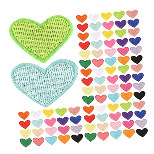 Hohopeti 100 Stück Teiliges Bunte Herz Bügelflicken Bestickte Applikationen zum Aufnähen und Bügeln für Kleidung Jeans Rucksäcke Schuhe DIY Reparatur und Dekoration von Hohopeti