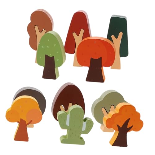 Hohopeti 11 Stück Teiliges Holzbausatz Waldbaum Natürliche Stapelbare Miniatur-bäume aus Holz Sicher und Ungiftig Interaktives Lernspielzeug für Modelllandschaften Montessori von Hohopeti