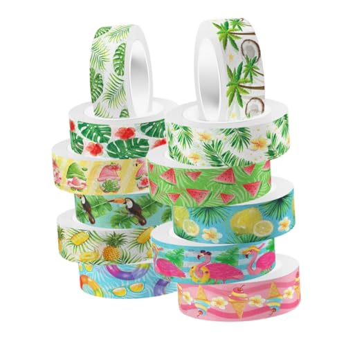 Hohopeti 12 Rollen Grünes Washi Tape Transparent Selbstklebend Papierbasiert Leicht Abreißbar Farbecht Dekoratives DIY Bastelband für Scrapbooking Kalender Planer Vielseitig Einsetzbar von Hohopeti