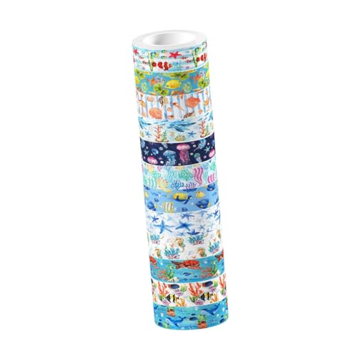 Hohopeti 12 Rollen Ocean themen Washi Tape Set mit Transparentem Langlebigem Klebstoff mit Quallen Hummer und Hawaii motiven für Scrapbooking DIY journale Basteln und Geschenkverpackung von Hohopeti