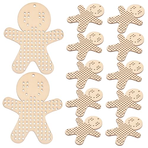 Hohopeti 12 Stück Teiliges Holz Mesh Board Weihnachtsbaumdeko Lebkuchenmann Form Holzanhänger für Kreuzstichvorlagen DIY Stickerei und Kreative Weihnachtsbastelei von Hohopeti