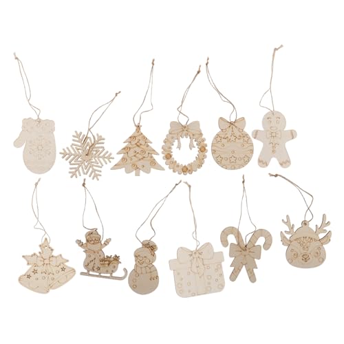 Hohopeti 12 Stück Teiliges Unvollendeter Holzanhänger zum Bemalen DIY Weihnachtsbaumschmuck aus Blanken Holzstücken mit Juteband Kreative Holzanhänger für Weihnachtsdekoration und von Hohopeti