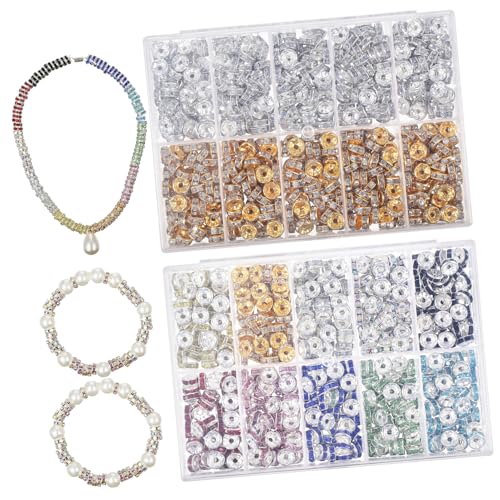 Hohopeti 1400 Stück Teiliges Rhinestone Spacer Perlen für Schmuckherstellung Bunte Polierte Rondelle Perlen mit Kratzfester Oberfläche Vielseitiges DIY Kit für Armbänder Haaraccessoires von Hohopeti