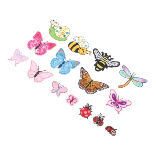 Hohopeti 15 Stück Teiliges Stickerei Patches zum Aufbügeln Bunte Tier Schmetterlingsmotive Langlebige DIY Kleidung Dekoration für Hosen Rucksäcke und Textilien zum Reparieren und Verzieren von Hohopeti