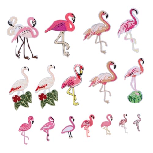 Hohopeti 16 Stück Teiliges Set Flamingo Bügelflicken aus Hochwertiger Stickerei Farbenfrohe Aufnäher zum Aufbügeln und Aufnähen Vielseitige Reparatur Dekorationspatches für Kleidung von Hohopeti