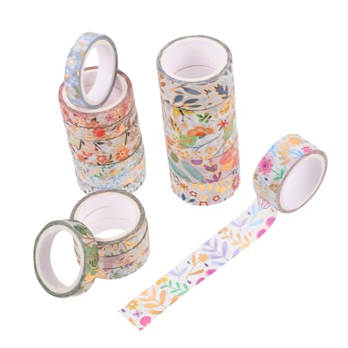 Hohopeti 18 Rollen Teiliges Washi Tape Blumenmotiv Dekoratives Klebeband mit Glänzender Goldprägung Vielseitig für Scrapbooking DIY Bastelarbeiten und Kreative Papiergestaltung von Hohopeti
