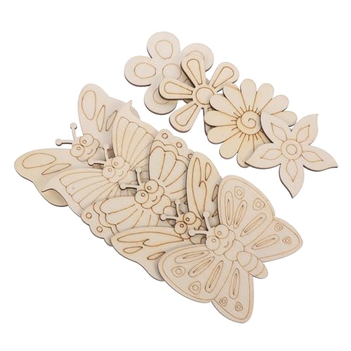 Hohopeti 18 Stück Teiliges Holz dekor Blumen Schmetterlingsformen Unlackierte DIY holzscheiben für Kreative Bastelarbeiten Bemalbare Holzblumen und Holzspäne für Party dekoration und von Hohopeti