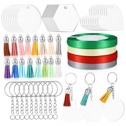 Hohopeti 1Satz Acryl Schlüsselanhänger mit Quasten Transparente Acrylblanks für DIY Projekte Schlüsselring mit Ketten Sprungringe und Bänder Bastelaccessoires Hohopeti 1Satz Acryl Schlüsselanhänger mit Quasten Transparente Acrylblanks für DIY Projekte Schlüsselring mit Ketten Sprungringe und Bänder Bastelaccessoires von Hohopeti