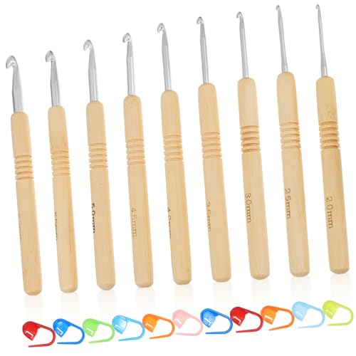 Hohopeti 1Satz Häkelnadeln mit Holzgriff Teiliges Maschenmarkierer Leicht und Tragbar für Anfänger und Verschiedene Strickprojekte Ergonomisches Design von Hohopeti