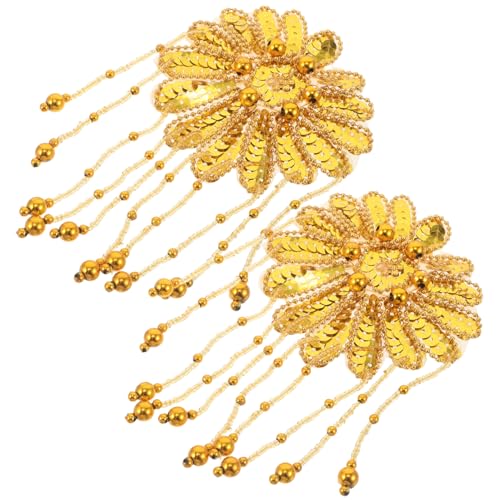 Hohopeti 2 Stück Goldene Fransen-schulterpolster mit Pailletten und Blumenmotiv Handgefertigte Epauletten für Kostüme Cosplay und Bühnenauftritte Langlebig Stilvoll Vielseitig Einsetzbar von Hohopeti