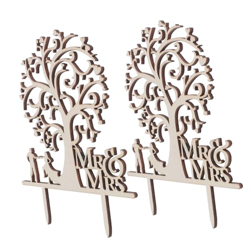 Hohopeti 2 Stück Rustikale Holz Dekoration Brautpaar Charmante Hochzeitstorte Deko für Verlobung und Party Einzigartige Ländliche Style Cake Topper Hochzeitsfeier Accessoires von Hohopeti