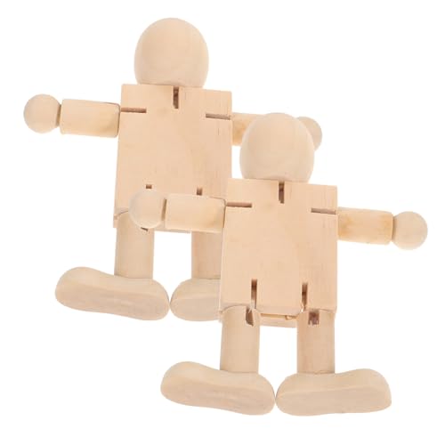 Hohopeti 2 Stück Teiliges DIY Holzmännchen aus Naturholz Bewegliche Gelenke zum Bemalen und Basteln Kreative Holzfigur als Dekoratives Desktop Ornament für Erwachsene von Hohopeti