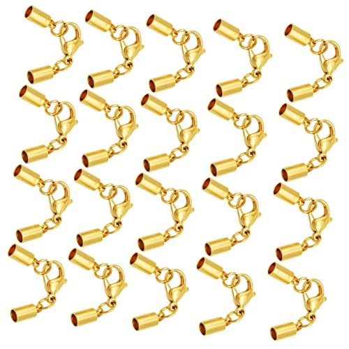 Hohopeti 20 Stück Karabinerverschluss Schmuckverschluss für Lederbänder und Halsketten Langlebiger Schmuck Schnappverschluss mit Loch Geeignet für Armbänder und Ketten Goldfarben von Hohopeti