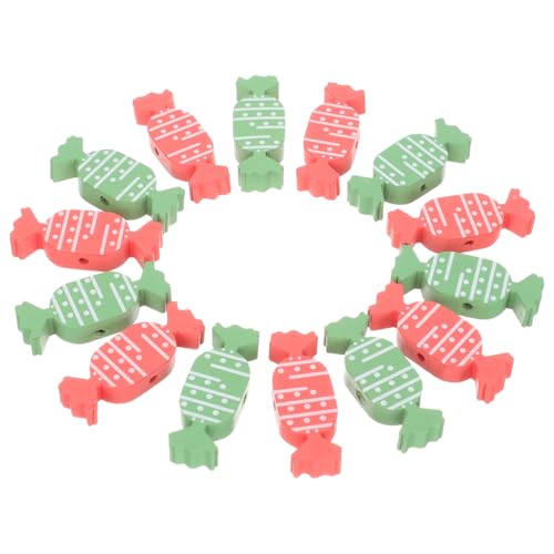 Hohopeti 20 Stück Teiliges Holzperlen in Candy-form Rote und Grüne Weihnachts-diy-perlen Auffädeln von Schmuck und Dekoration für Basteln und Weihnachtsdeko von Hohopeti