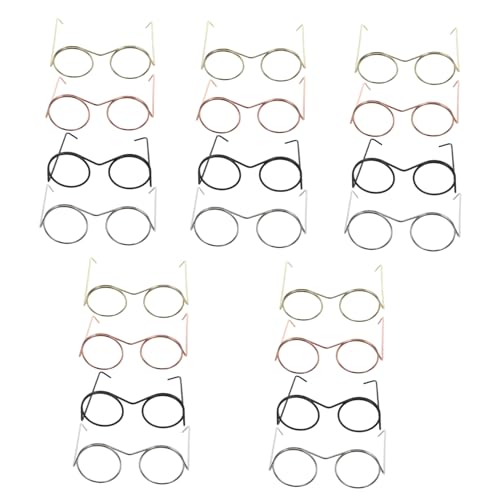 Hohopeti 20 Stück Teiliges Miniatur Brillen für Puppen Leichte Metallfassung in Gold Silber Roségold und Schwarz Realistische Runde Brillengestelle für DIY Puppenhaus deko und von Hohopeti