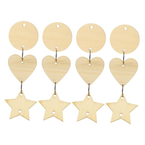 Hohopeti 240 Stück Teiliges DIY Holzanhänger Set mit Stern Herz Rundscheiben Inklusive Holzringen Naturbelassen zum Bemalen Basteln Dekorieren für Geburtstags Hochzeitsdeko von Hohopeti