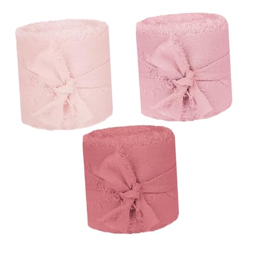 Hohopeti 3 Rollen Chiffonband mit Fransen Breit pro Rosa Geschenkband für Hochzeit Brautstrauß Einladung DIY Dekoration Geschenkverpackung von Hohopeti