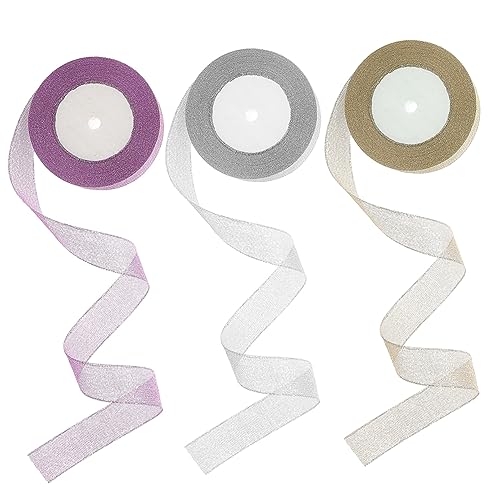 Hohopeti 3 Rollen Geschenkband Gold Silber Lila Glitter Multifunktionales Dekoband für DIY Basteln Schleifen Geschenkverpackung Blumenarrangements Yards pro Rolle Hohopeti 3 Rollen Geschenkband Gold Silber Lila Glitter Multifunktionales Dekoband für DIY Basteln Schleifen Geschenkverpackung Blumenarrangements Yards pro Rolle von Hohopeti