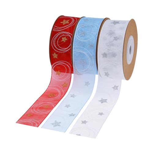 Hohopeti 3 Rollen Weihnachtsband aus Strapazierfähigem Polyester Stern Kreis-muster Vielseitiges Geschenkband für Geschenkverpackung Partydeko und DIY Bastelbedarf zu Weihnachten Hohopeti 3 Rollen Weihnachtsband aus Strapazierfähigem Polyester Stern Kreis-muster Vielseitiges Geschenkband für Geschenkverpackung Partydeko und DIY Bastelbedarf zu Weihnachten von Hohopeti