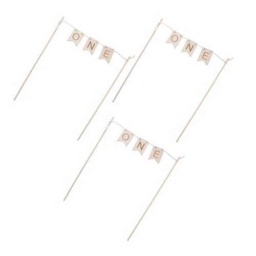 Hohopeti 3 Stück Teiliges Holz One Cake Topper Detaillierte Gravur Natürliche Holzakzente Leichte Tortendeko für Geburtstag Babyfeier Vielseitig Einsetzbar und Einfach zu Platzieren von Hohopeti