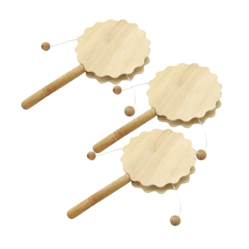 Hohopeti 3 Stück Teiliges Holz Rasseltrommel Bastelset Unlackiert zum Bemalen DIY Rassel Instrument aus Natürlichem Robustem Holz für Hand augen koordination und Kreative Bastelideen von Hohopeti