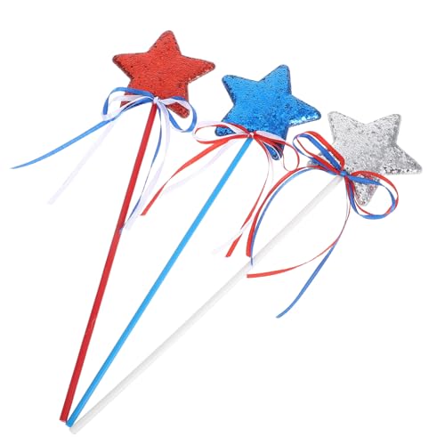 Hohopeti 3 Stück Teiliges Patriotic Stern Zauberstäbe mit Pailletten Wiederverwendbare Fünfzackige Stern Designs für Independence Day Partyzubehör Feier Dekoration Buntes für Mädchen von Hohopeti