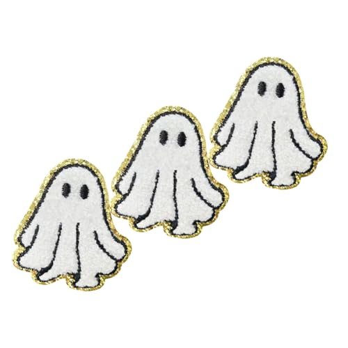 Hohopeti 3 Stück Weiße Halloween Bügelbilder mit Stickerei Robuste Selbstklebende Applikationen für Kleidung Taschen Hüte Waschbare DIY Aufnäher für Kreative Modegestaltung von Hohopeti