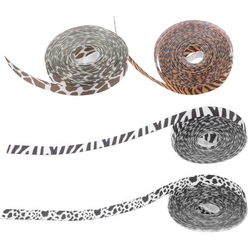 Hohopeti 4 Rollen Ripsband Geschenkband mit Tiermotiven Tiger Giraffe Zebra Kuh Breit Lang für DIY Basteln Geschenkverpackung Geburtstag Weihnachten von Hohopeti