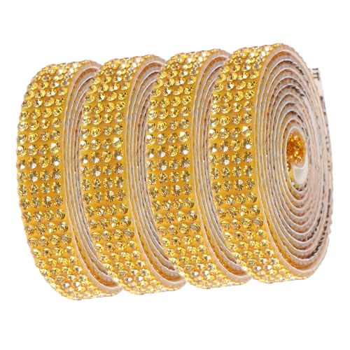 Hohopeti 4 Rollen Selbstklebendes Strassband Breit Bling Glitzerband für DIY Basteln Geschenkverpackung Kleidung Schmuck Dekoration von Hohopeti