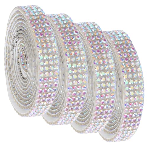 Hohopeti 4 Rollen Selbstklebendes Strassband Reihen Ab-glitzersteine Breit für Geschenkverpackung Kleidung Schmuck DIY Basteln Robust Vibrant Langlebig von Hohopeti