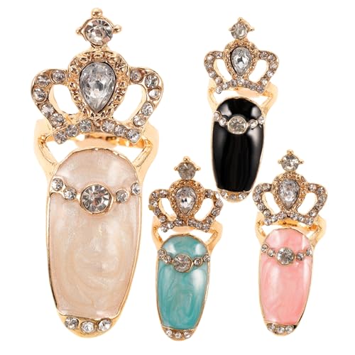 Hohopeti 4 Stück Teiliges Nagelring Funkelnden Strasssteinen Verstellbare Diadem Fingernagelringe in Weiß Blau Schwarz und Rosa Modische Nagelschmuck Deko für Frauen und Cosplay von Hohopeti