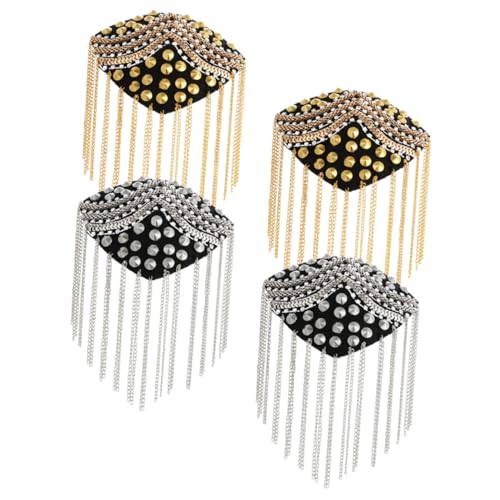 Hohopeti 4 Stück Teiliges Quasten Schulterklappen Punk Epaulette Kostüm Zubehör Gold Silberfarbene Schulterbord mit Nieten und Strass Handgefertigte Schmuckverzierung für Jacken und Hohopeti 4 Stück Teiliges Quasten Schulterklappen Punk Epaulette Kostüm Zubehör Gold Silberfarbene Schulterbord mit Nieten und Strass Handgefertigte Schmuckverzierung für Jacken und von Hohopeti
