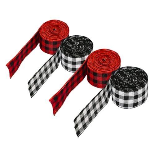 Hohopeti 4 Stück Teiliges Weihnachts Dekoband Kariert und Rot mit Drahtkante Robustes Geschenkband für Diy Schleifen Baum und Kranzdekoration Vielseitig und Langlebig für Festliche von Hohopeti