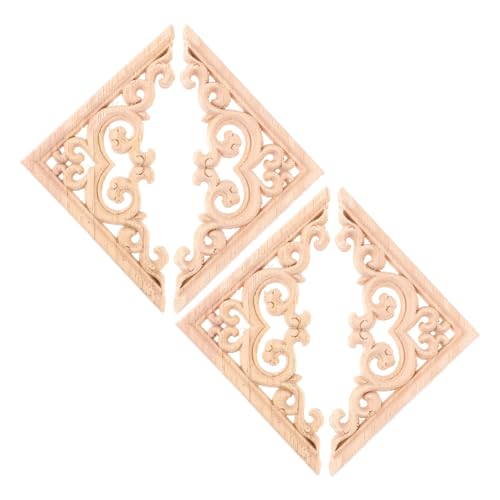 Hohopeti 4 Stück Unlackierte Holzapplikationen Geschnitzte Eckverzierungen aus Massivem Holz Kombinierter Tibetischer Chinesischer und Europäischer Stil Langlebige DIY Möbel Türdekoration von Hohopeti