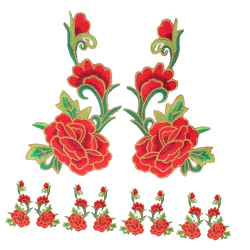 Hohopeti 5 Paar Bestickte Rosen aufnäher zum Aufnähen Langlebige Stoffapplikationen für Kleidung Reparatur DIY Handwerksdekor Waschbeständig für Jacken Taschen Jeans von Hohopeti
