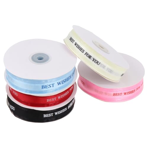 Hohopeti 5 Rollen Satin Dekoband Breit Lang Geschenkband mit Farben Weinrot Schwarz Hellblau Hellrosa für Hochzeit Party Geschenkverpackung DIY Basteln von Hohopeti