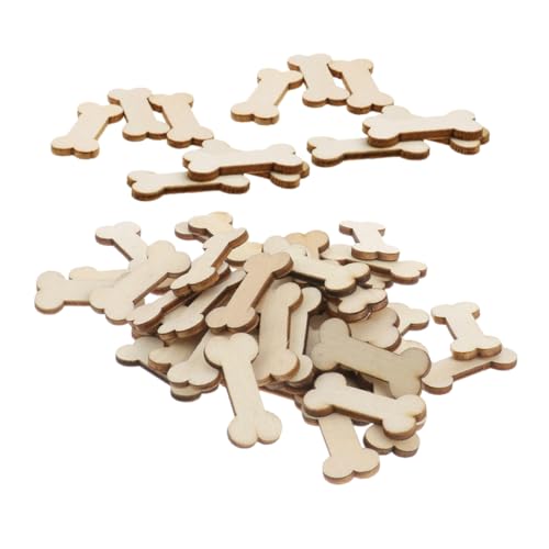 Hohopeti 50 Stück DIY Holz Knochen Dekorationen Unbehandelte Holzscheiben zum Basteln Haustieranhänger für Hundeliebhaber Holzornamente Welpen Zubehör von Hohopeti