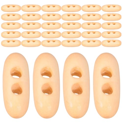 Hohopeti 50 Stück Holzknöpfe Oval Zweiloch Knebelknöpfe zum Nähen Naturholz Toggle Buttons für DIY Mantel Pullover Tasche Hüte Sichere Befestigung Vielseitig für Bastelprojekte von Hohopeti