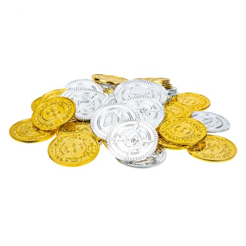 Hohopeti 50 Stück Piratenmünzenspielzeug Kinderspielzeug Kinder Party Piratenmünzen aus Plastik Simulation Schatzmünzen Spielzeuge Spielzeug mit Goldmünzen Piraten-Spielzeug Schatztruhe von Hohopeti