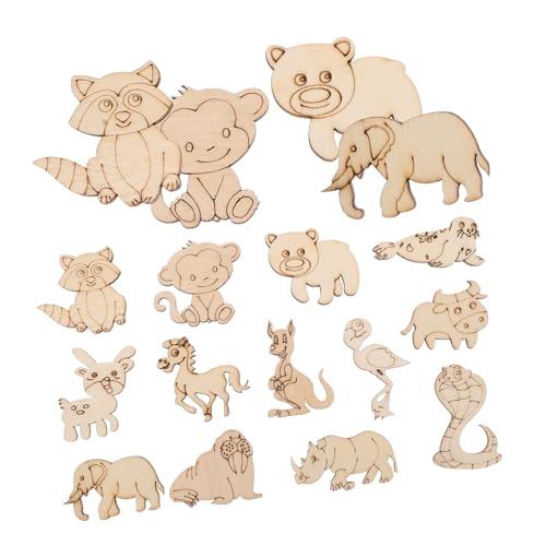Hohopeti 50 Stück Unvollendete Holzscheiben Tierformen Holzanhänger Holzrohlinge für DIY Basteln Rustikale Tier holzchips zum Bemalen und Dekorieren für Heim Partygestaltung von Hohopeti