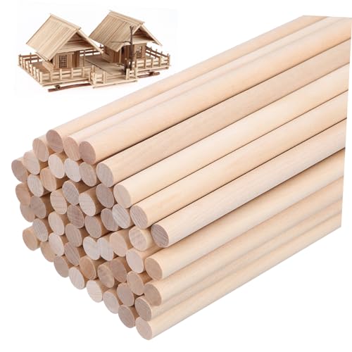 Hohopeti 50Stücke Holz Rundstäbe Unbehandelte Holzstäbe für DIY Modellbau und Kreative Projekte Vielseitig Einsetzbar und Einfach zu Verarbeiten von Hohopeti