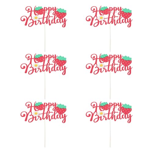 Hohopeti 6 Stück Erdbeer Kuchendekoration Erdbeer Geburtstagsdekorationen Obst Mottoparty Mädchen Kuchenaufsatz Glitzer Kuchenaufsatz Holz Kuchenspieße Mädchen von Hohopeti