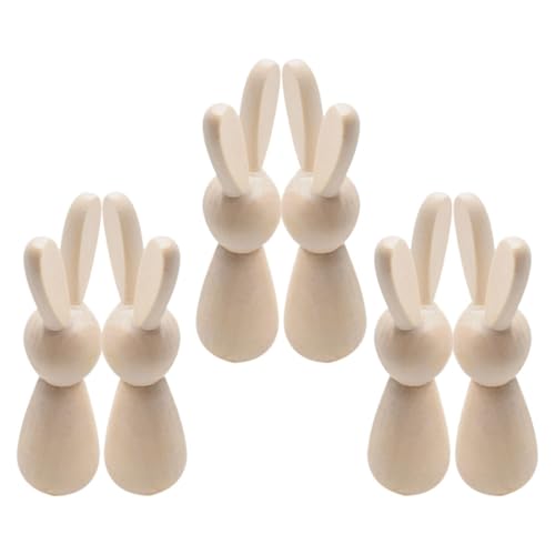 Hohopeti 6 Stück Holzhasen Unbemalt zum Bemalen DIY Osterdeko Holzfiguren Ostertischdekoration Kreative Bastelidee Frühlingsparty Tischornamente von Hohopeti