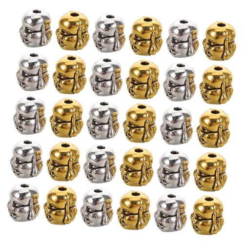 Hohopeti 60 Stück Buddha Kopf Spacer Perlen aus Tibetischem Silberlegierung Antik Silber und Goldfarben Metallische Schmuckzwischenstücke für Mala Armbänder Meditationsperlen Buddhistische von Hohopeti
