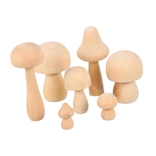 Hohopeti 7 Stück Teiliges Holzpilz deko Naturbelassen für DIY Freizeitgestaltung Bemalbare Holzornamente für kreative Gestaltung und individuelle Tischdekoration von Hohopeti