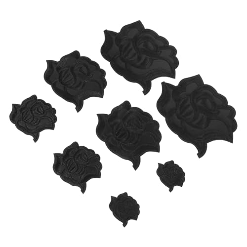 Hohopeti 8 Stück Teiliges Schwarze Rosen Aufnäher zum Aufbügeln Bestickte Verschleißfeste Applikationen für Kleidung Hüte Kissen DIY Dekoration Vielseitige Bügelpatches von Hohopeti